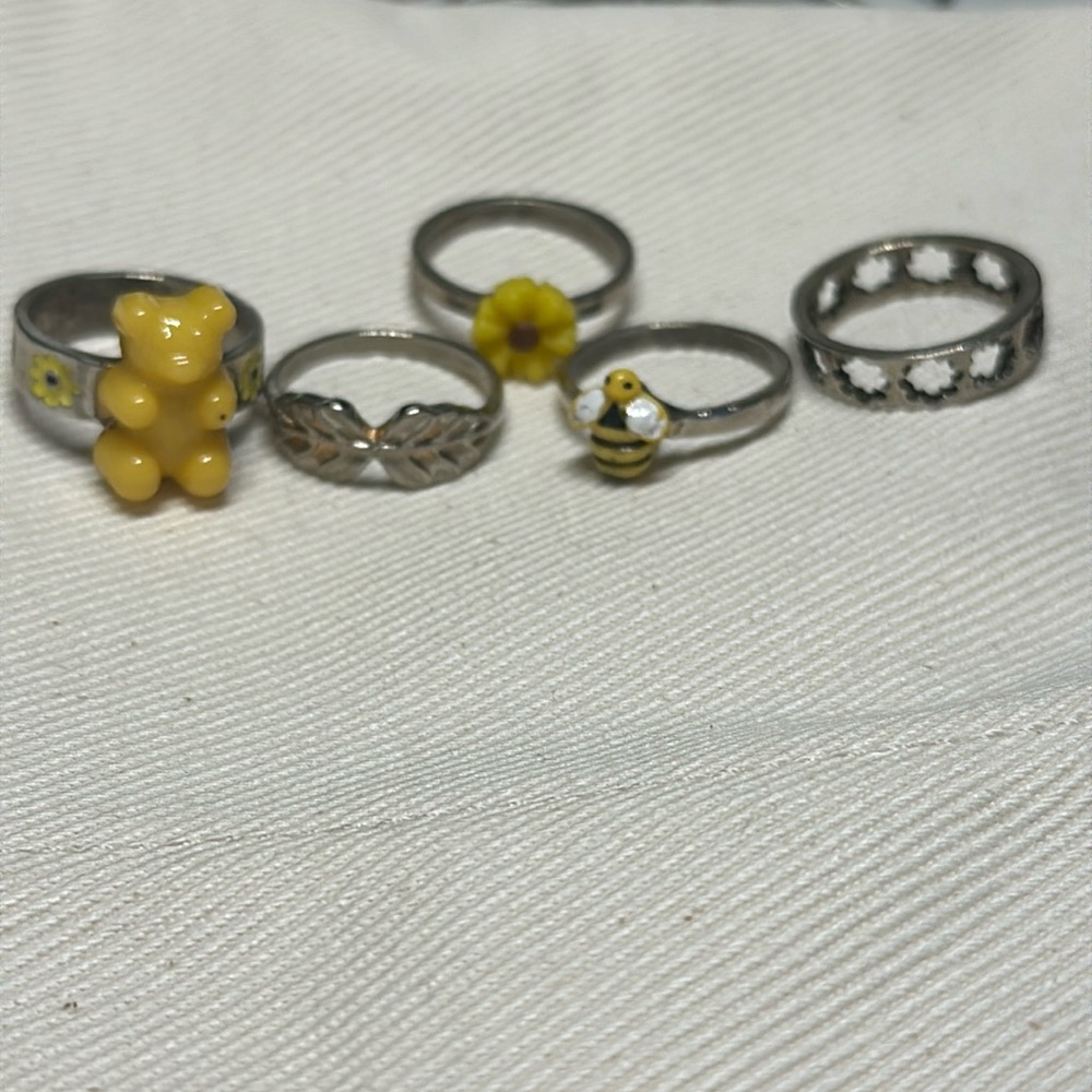 5 ring package:sunflower and bear, leaf, bee, sunflower, flower